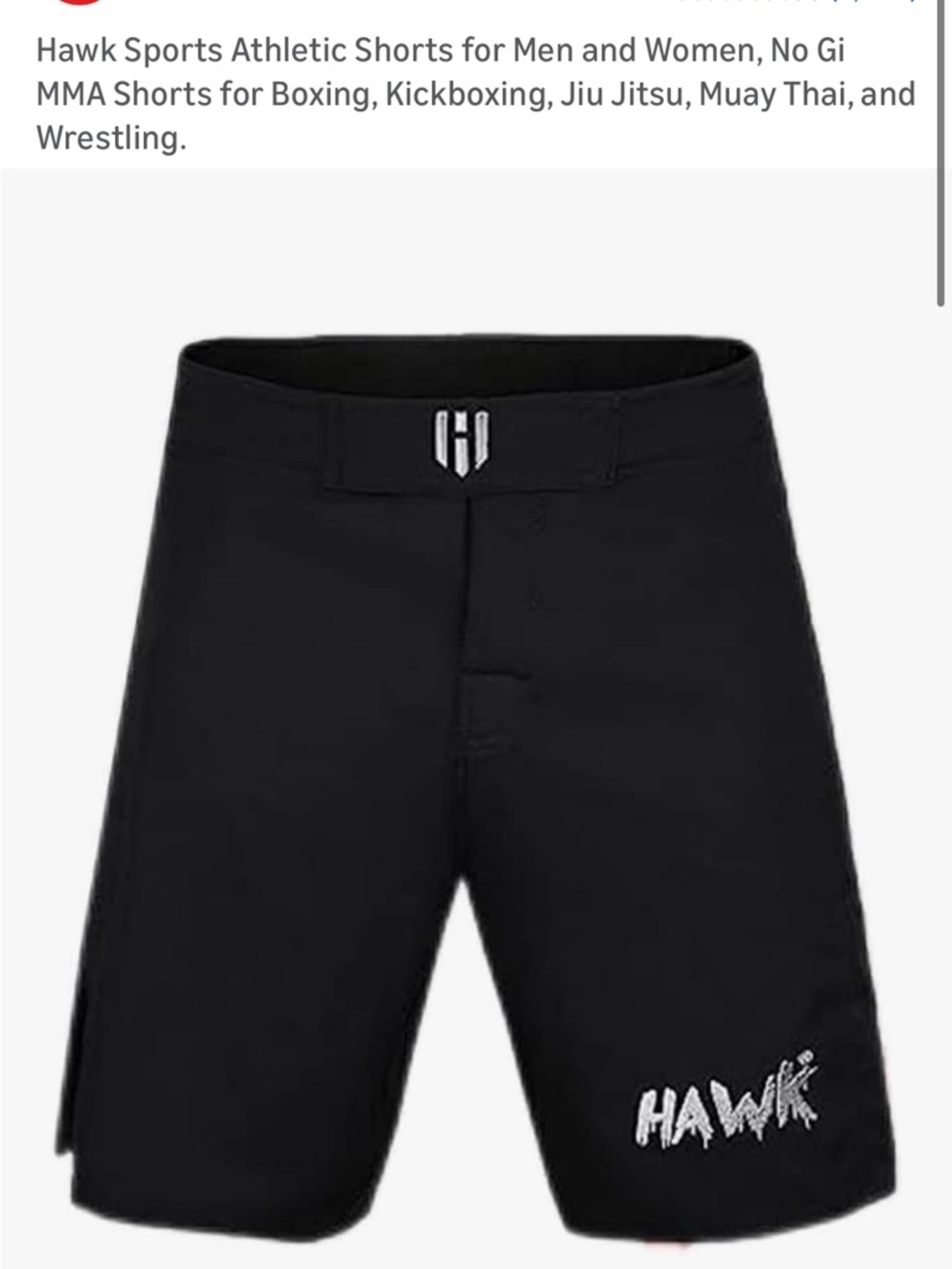 HAWK Black Athletic MMA Shorts Small